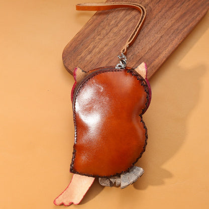 Handmade Leather Vibrant Magenta 3D Owl Coin Purse & Wristlet Pouch