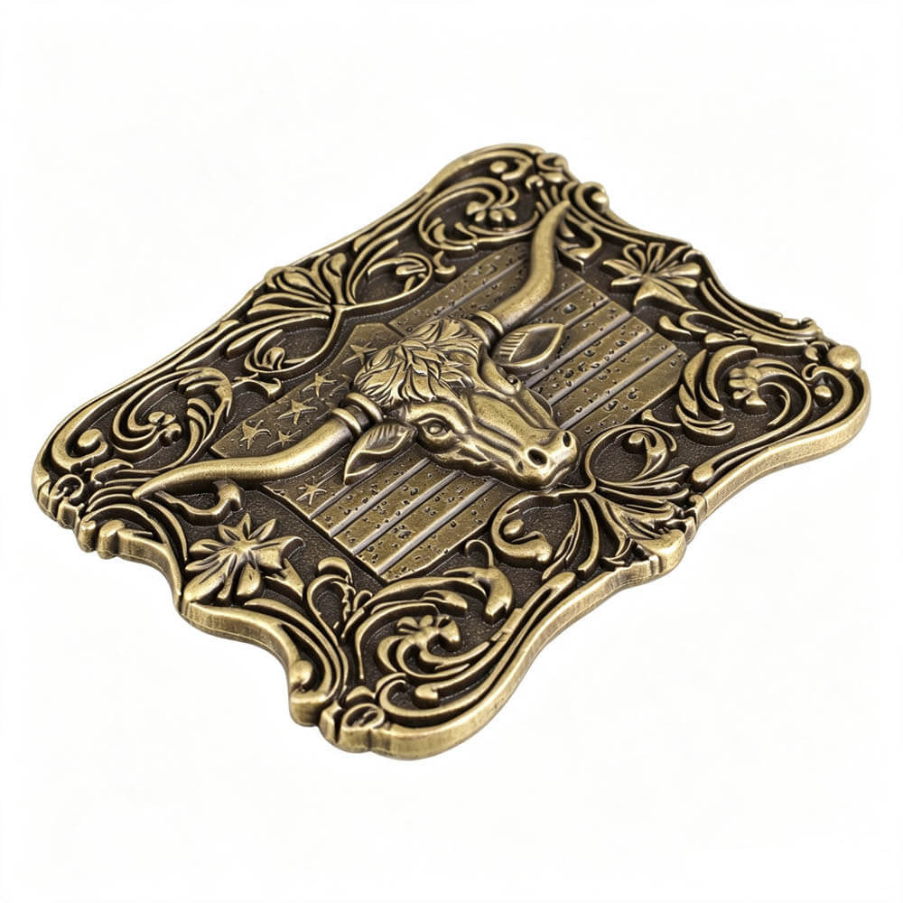 Vintage Bronze Texas Longhorn American Flag Belt Buckle