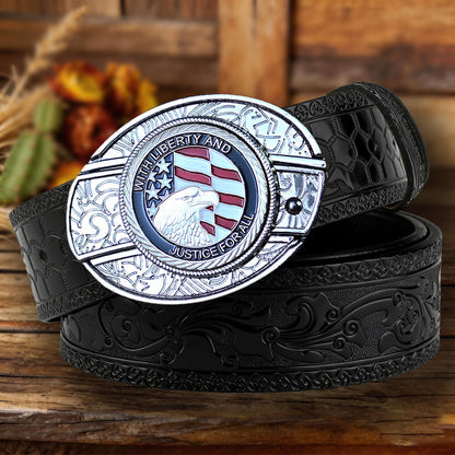 Western Embossed Leather Belt with Two-Tone Utility Buckle
