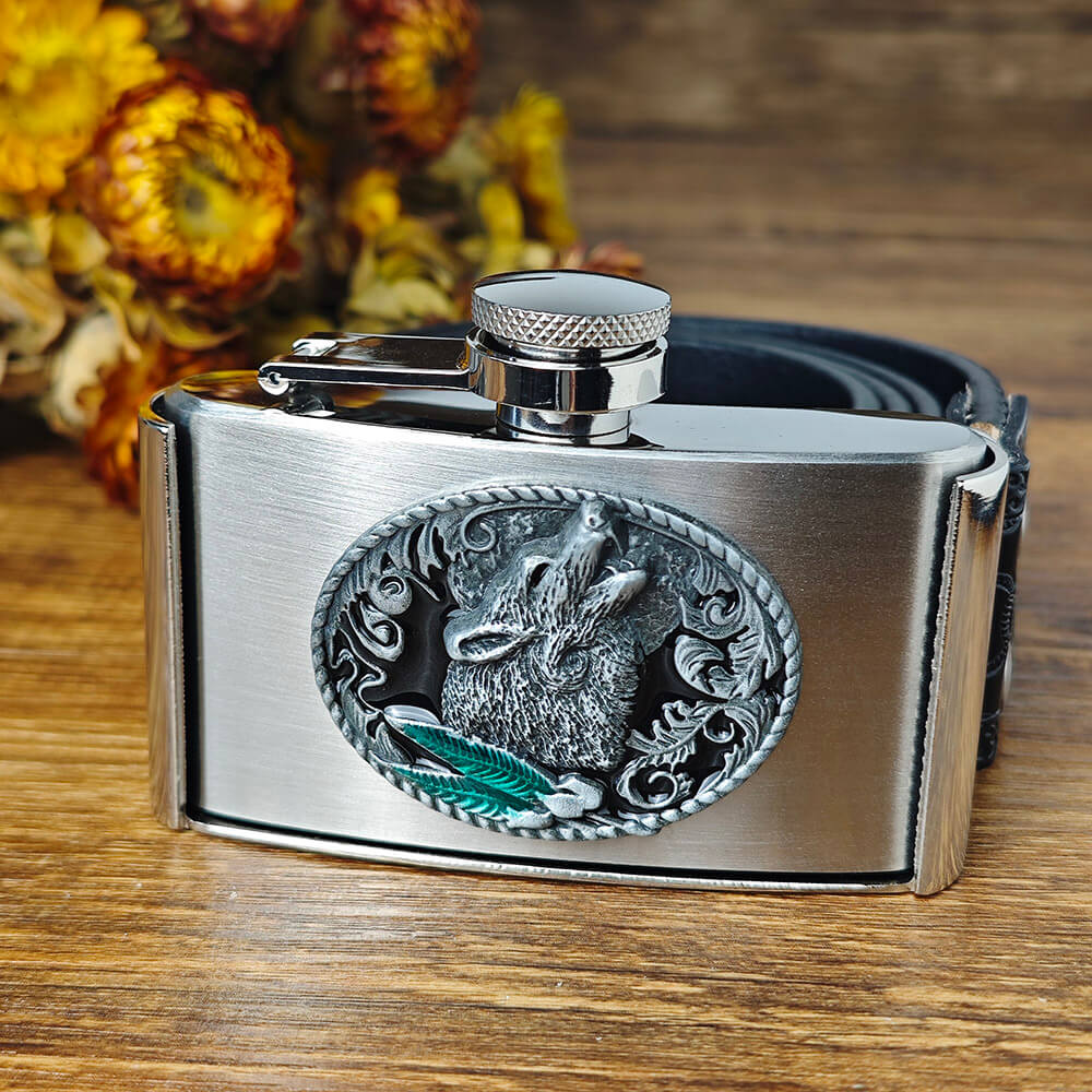 Texas Lone Star Flask Belt – Genuine Leather Western Belt