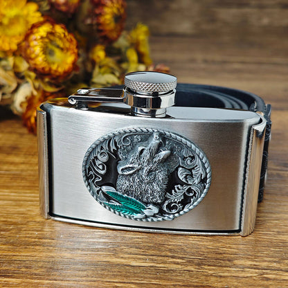 Texas Lone Star Flask Belt – Genuine Leather Western Belt