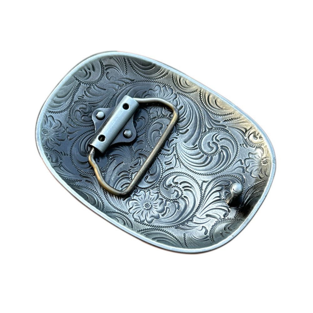 Vintage Floral Engraved Western Belt Buckle