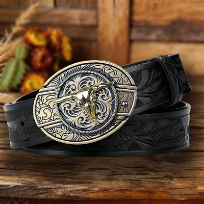 Western Cowboy Leather Belt with Practical Utility Buckle