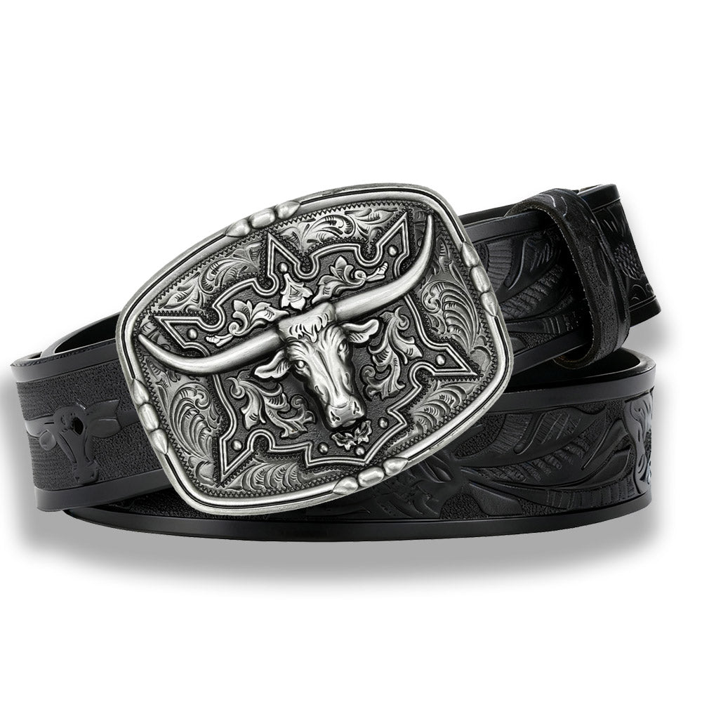 Vintage Texas Longhorn Western Belt with Bull Embossed Leather Belt