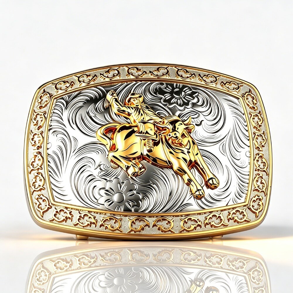 Two-Tone Golden Horse Western Floral Belt Buckle