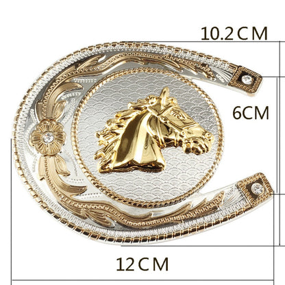 Two-Tone Horseshoe Horse Head Belt Buckle - Western Rodeo Style