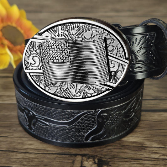 Western Cowboy Black Belt With Belt Buckle