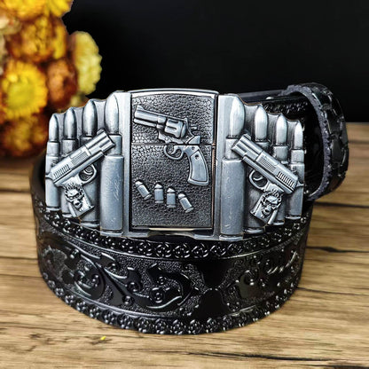 Western Embossed Leather Belt & Lighter Buckle