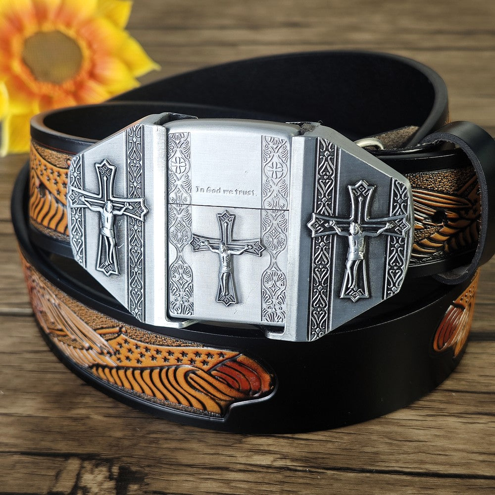Western Eagle Belt with Cross Lighter Buckle