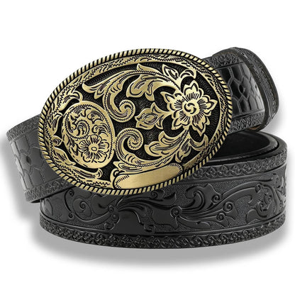Vintage Floral Engraved Western Embossed Leather Belt