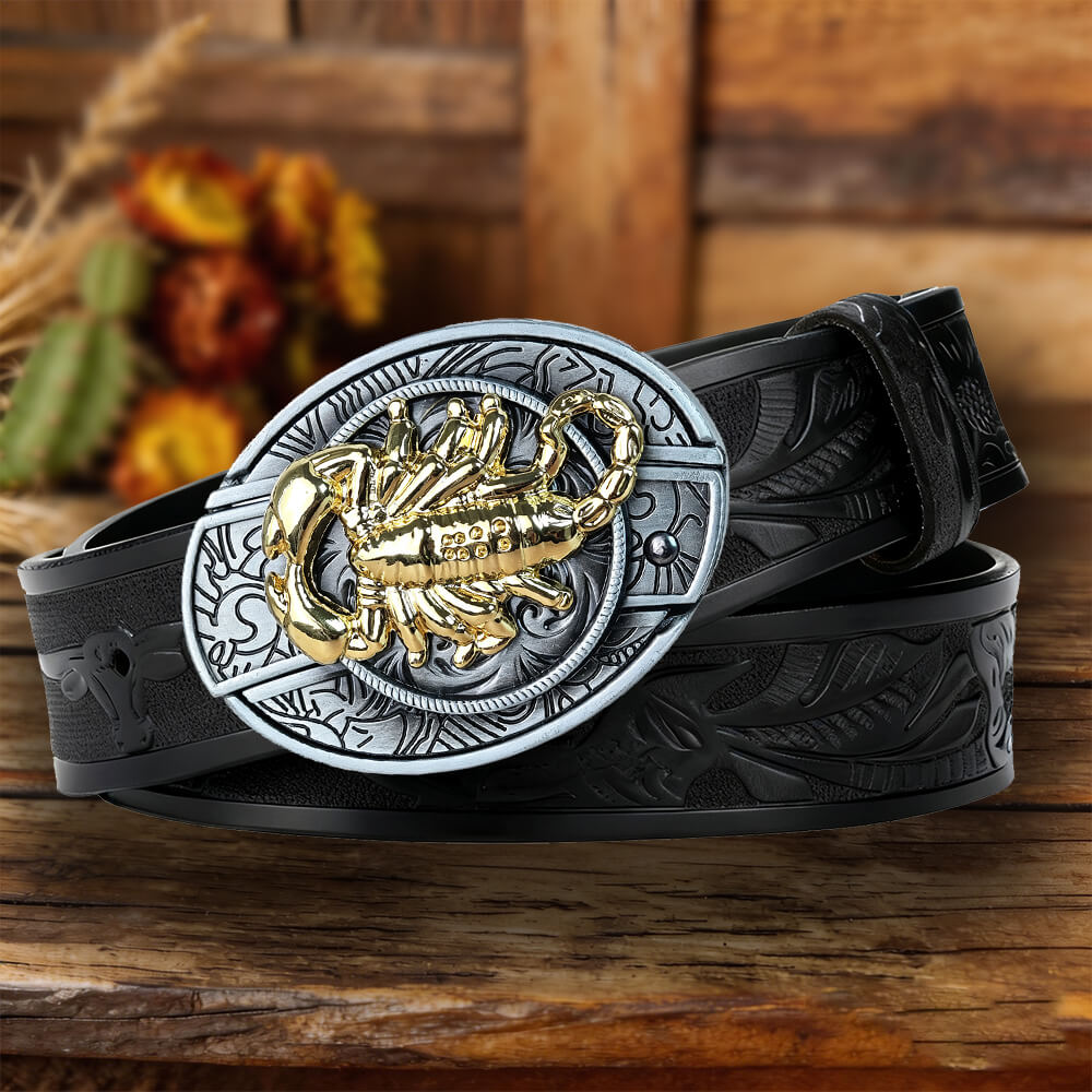 Western Cowboy Leather Belt with Practical Utility Buckle