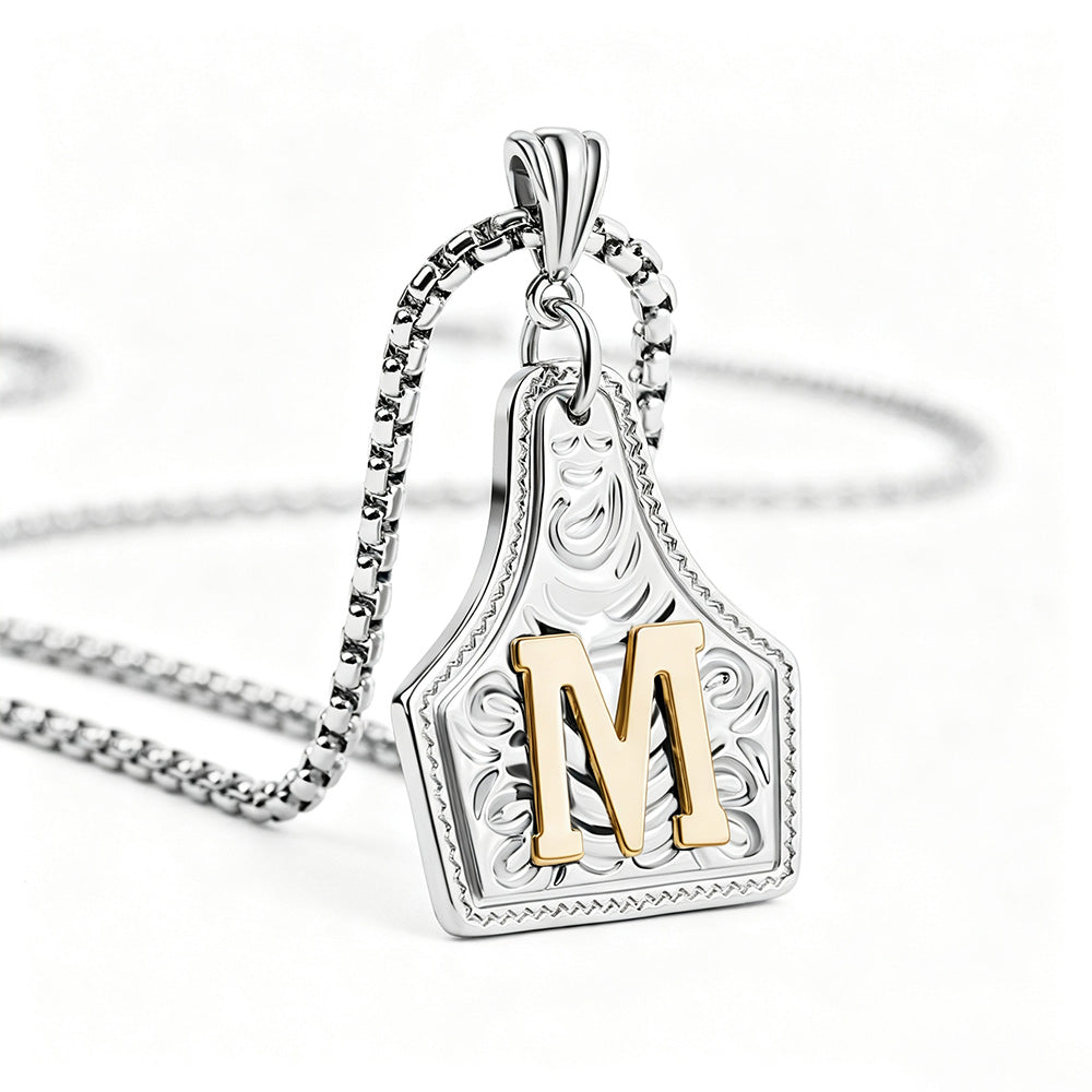 Personalized Western Initial Necklace - Vintage Cow Tag Pendant
