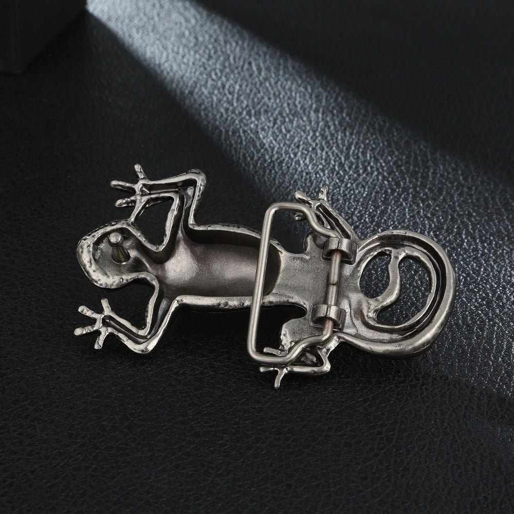Antique Silver Gecko Lizard Belt Buckle - Vintage Southwestern Style