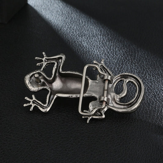 Antique Silver Gecko Lizard Belt Buckle - Vintage Southwestern Style