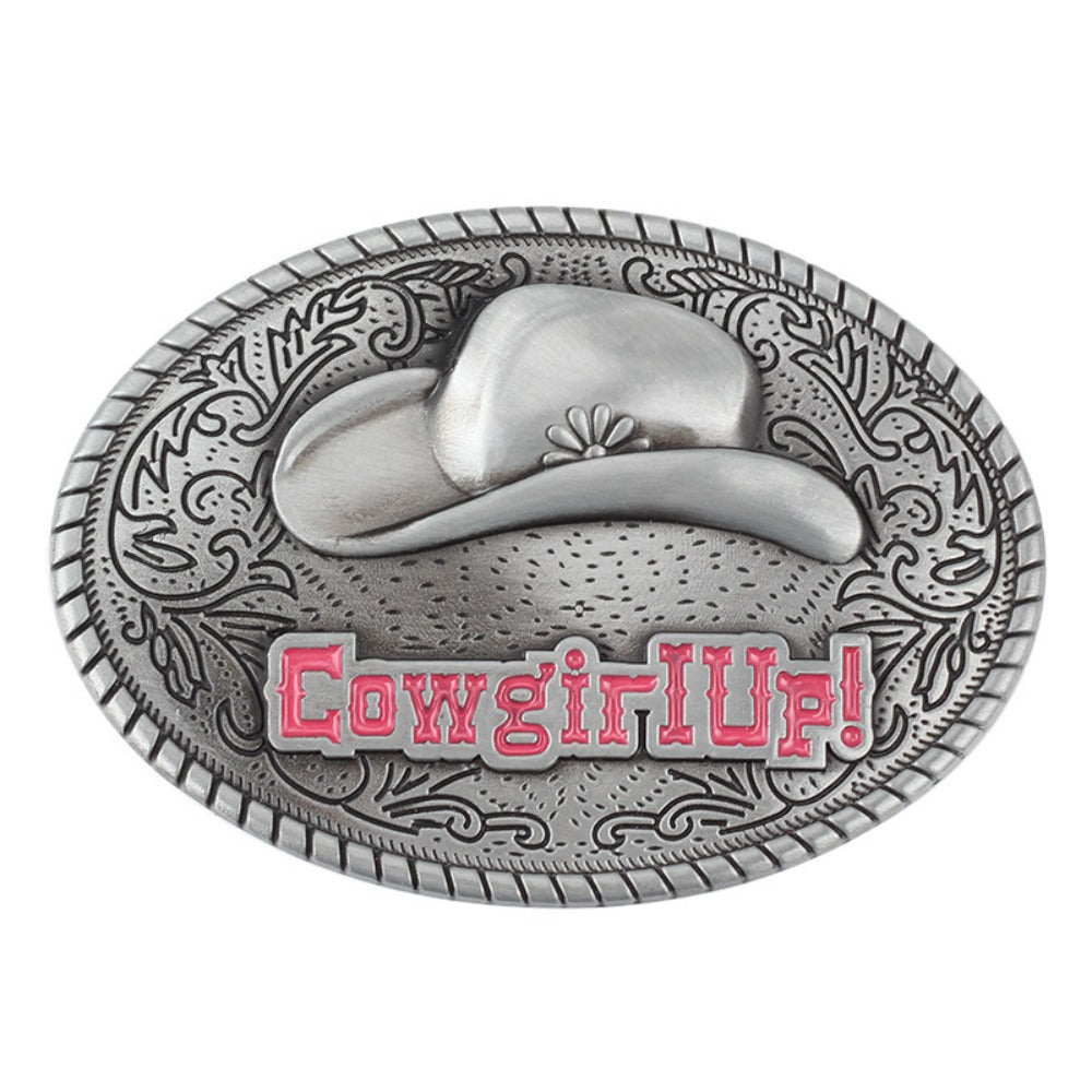 COWGIRLUPA Western Belt Buckle - Vintage Cowboy Hat Design