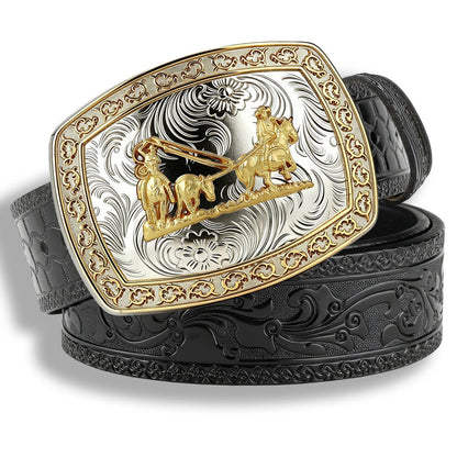Two-Tone Cowboy Western Leather Belt