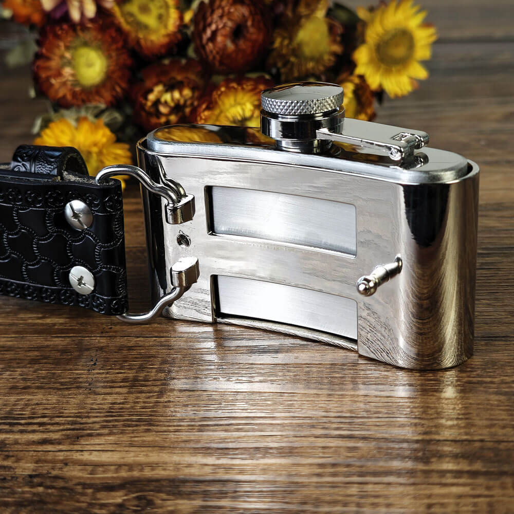 Texas Lone Star Flask Belt – Genuine Leather Western Belt