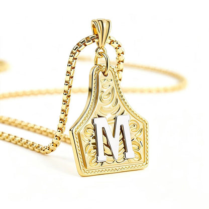 Personalized Western Initial Necklace - Vintage Cow Tag Pendant