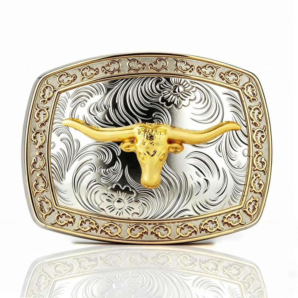 Two-Tone Golden Horse Western Floral Belt Buckle