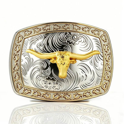 Two-Tone Golden Horse Western Floral Belt Buckle