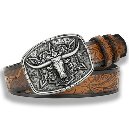 Vintage Texas Longhorn Western Belt with Bull Embossed Leather Belt