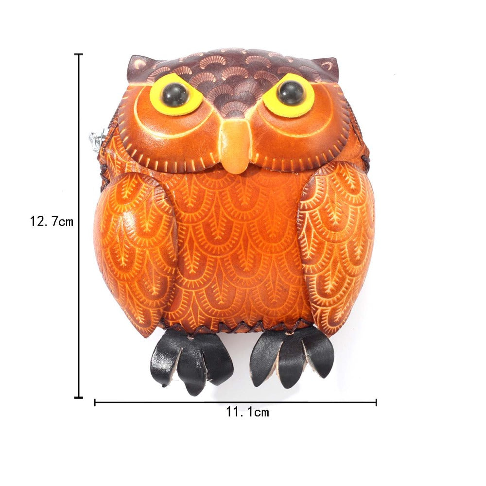 Handmade Leather 3D Owl Coin Purse & Wristlet Pouch