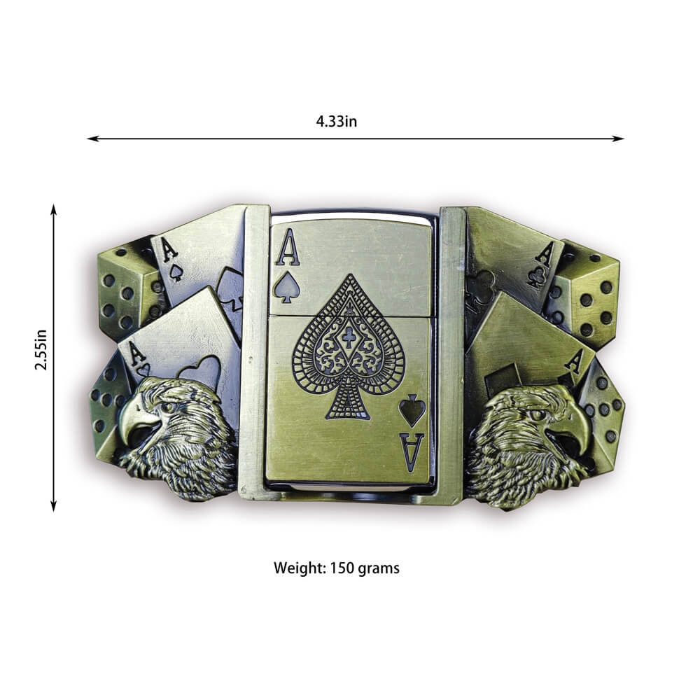 Poker Face Lighter Belt Buckle - Antique Bronze Western Style