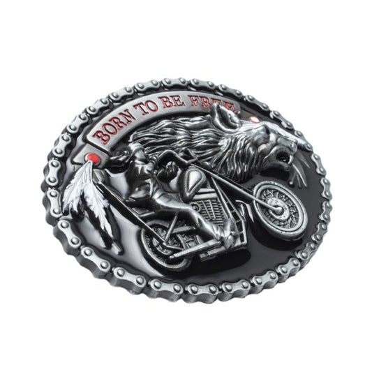 Wolf & Motorcycle Western Belt Buckle