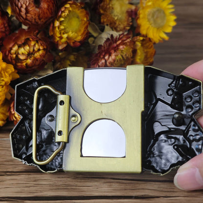 Poker Face Lighter Belt Buckle - Antique Bronze Western Style