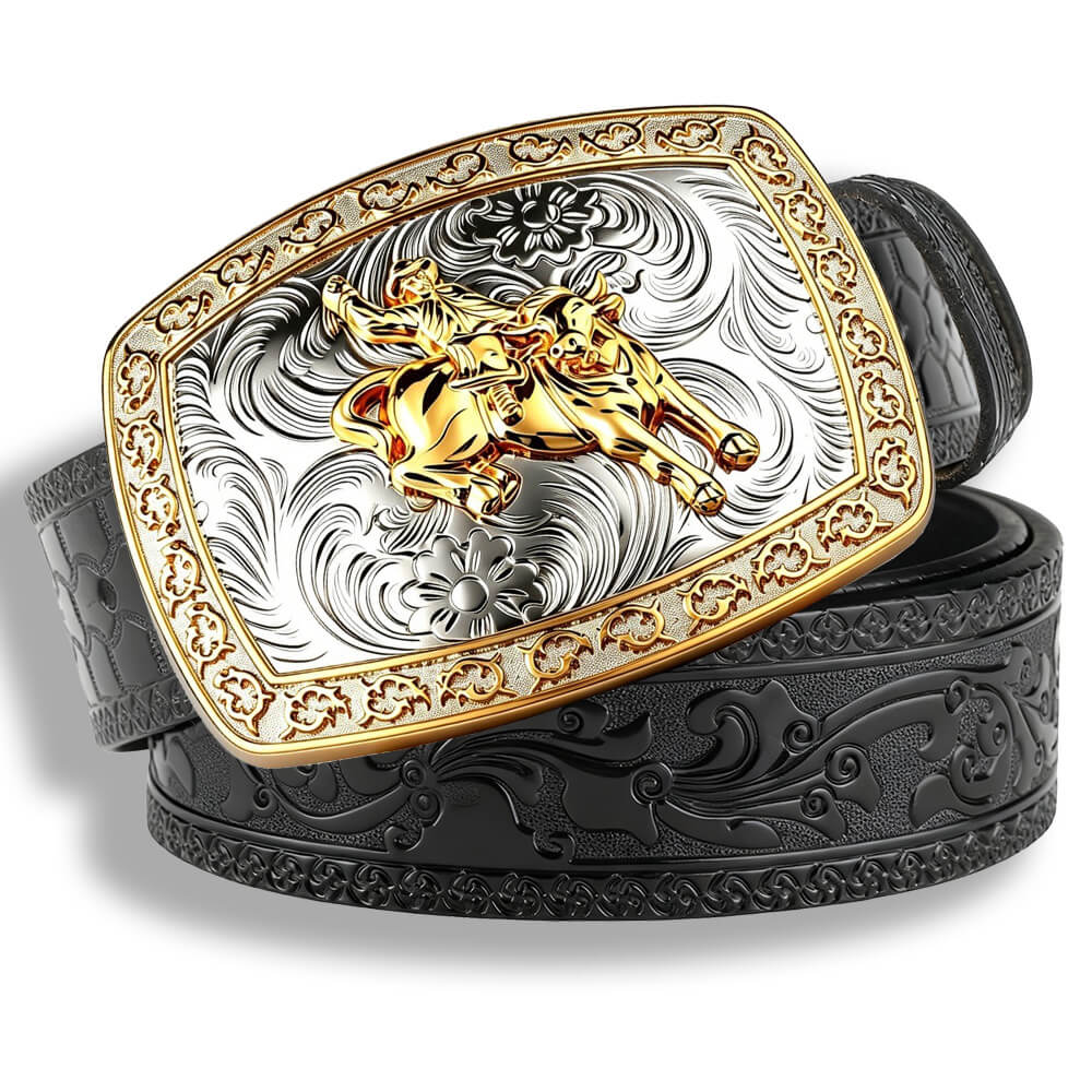 Two-Tone Cowboy Western Leather Belt