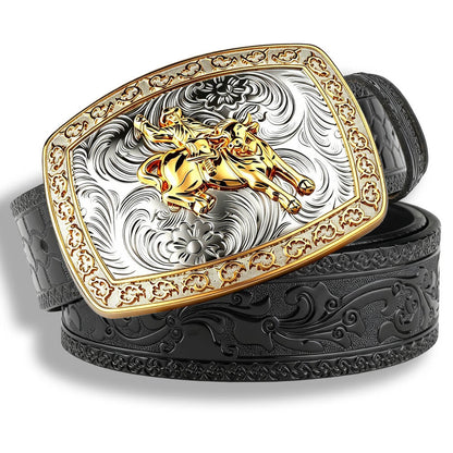 Two-Tone Cowboy Western Leather Belt