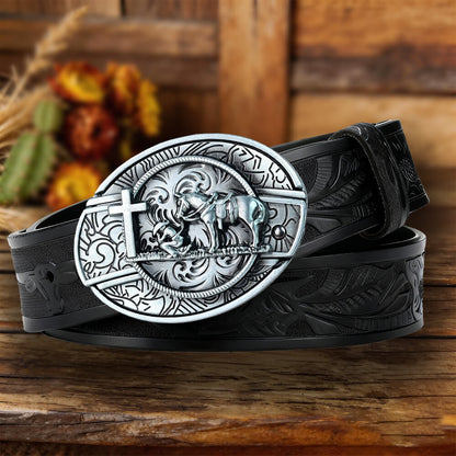 Western Cowboy Leather Belt with Practical Utility Buckle