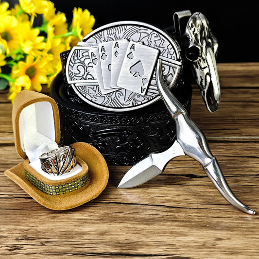 Poker Motif Belt & EDC Tool Jewelry Set - Ravenha Western Style