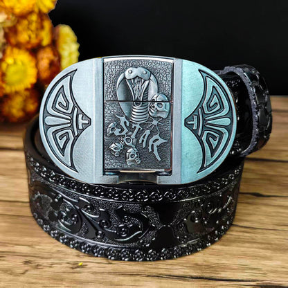 Western Embossed Leather Belt & Lighter Buckle