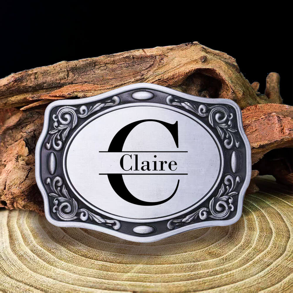 Personalized Laser Engraved Western Belt Buckle - Custom Name & Initials