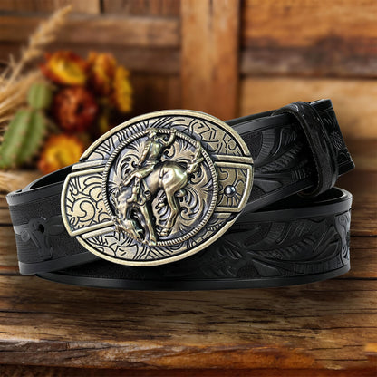 Western Cowboy Leather Belt with Practical Utility Buckle