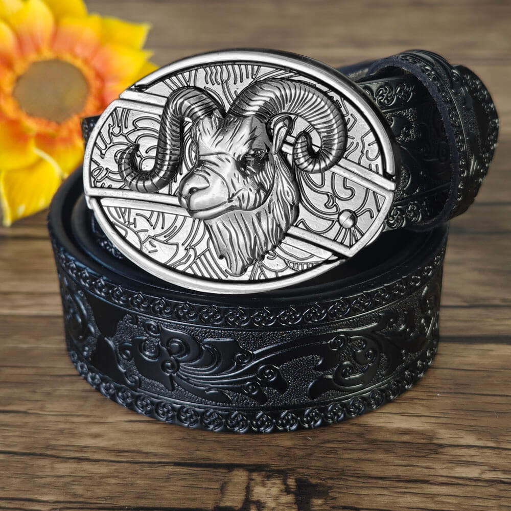 Western Belt – Black Embossed Leather Utility Buckle | Ravenha