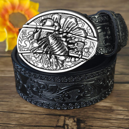 Hidden Utility Belt Buckle – Black Embossed Leather Western Cowboy Belt