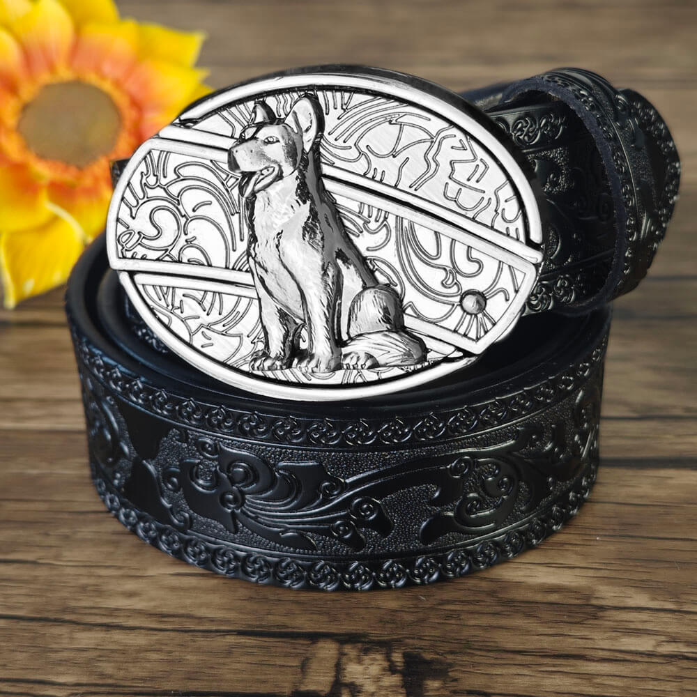 Western Belt – Black Embossed Leather Utility Buckle | Ravenha