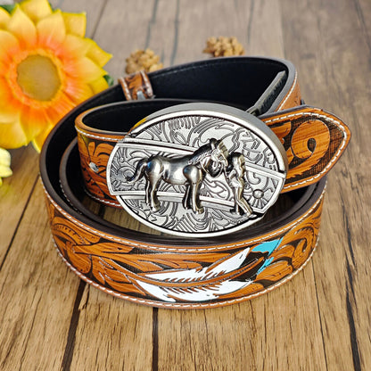Feather Embossed Belt With Buckle