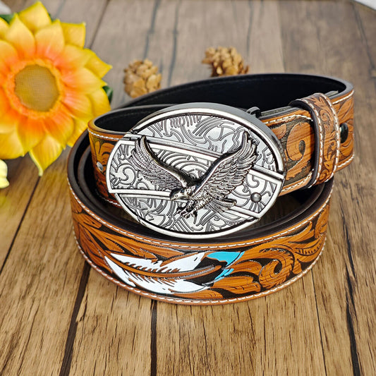 Western Feather Embossed EDC Belt with Multi-Function Buckle