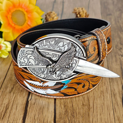 Feather Embossed Western Belt Set
