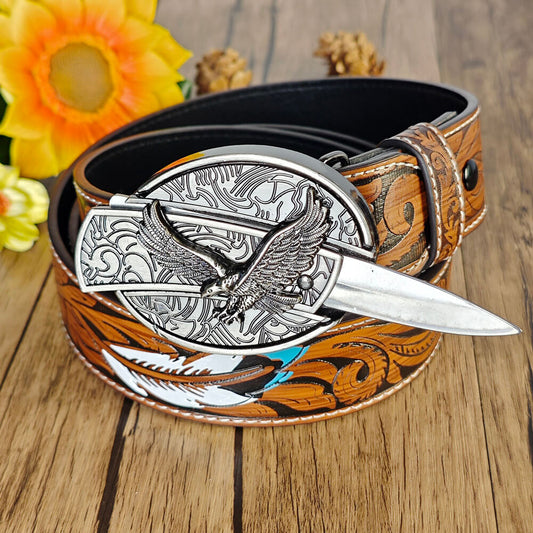 Feather Embossed Belt With Buckle
