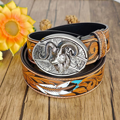 Feather Embossed Belt With Buckle