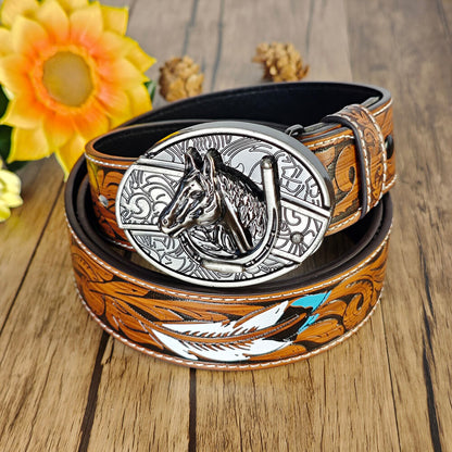Feather Embossed Belt With Buckle