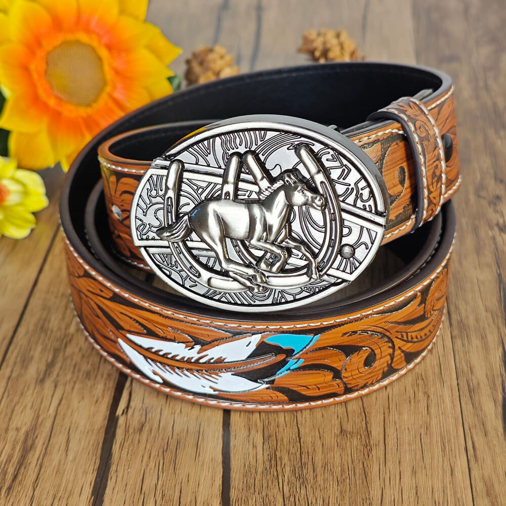 Feather Embossed Belt With Buckle
