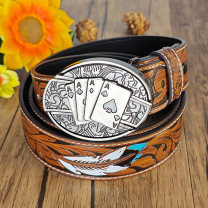 Feather Embossed Belt With Buckle