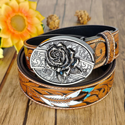 Feather Embossed Belt With Buckle