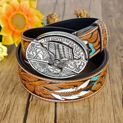 Feather Embossed Belt With Buckle