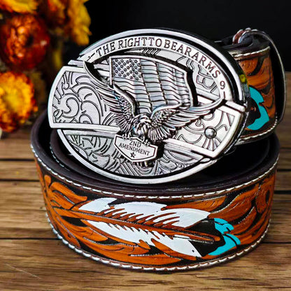 Feather Embossed Black Leather Belt